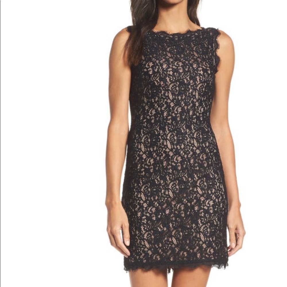 Adrianna Papell boatneck black lace cocktail dress NWT